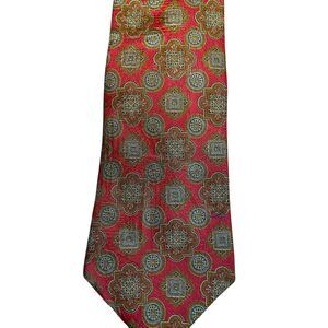 Vintage S.T. Dupont Paris Silk Tie Men Red Olive Green Made in France NWT
